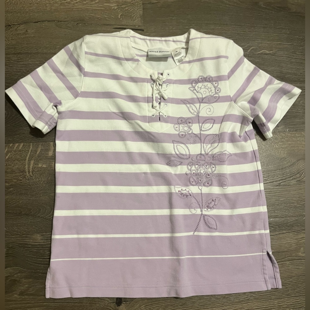 Alfred Dunner Lavender and White Striped Top